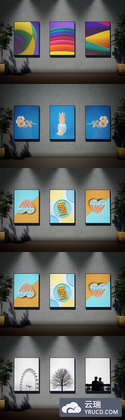 海报样机-混凝土墙和木地板mockups