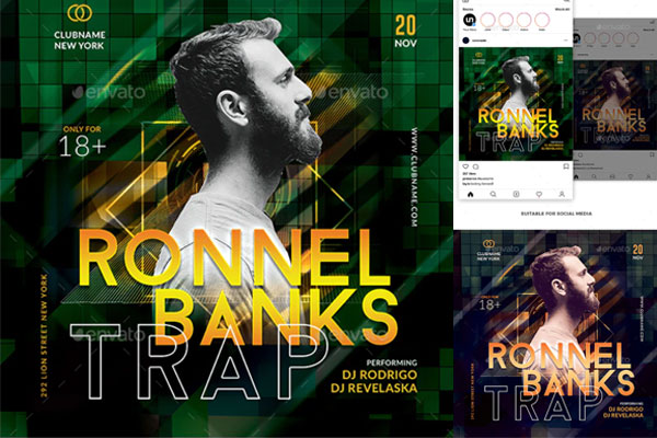 社交电子音乐活动宣传方形传单设计模板