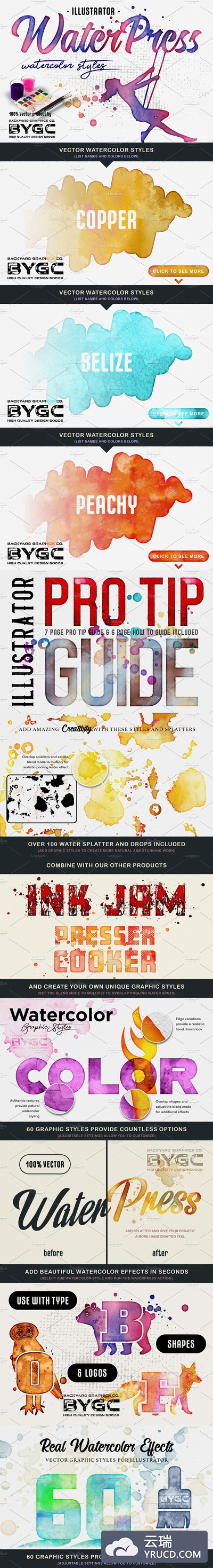 60种矢量水彩风格文字效果[AI]