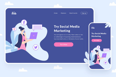 社交媒体营销推广插画[Sketch,XD,Fig]