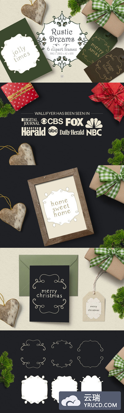 复古质朴的圣诞节剪贴画框素材