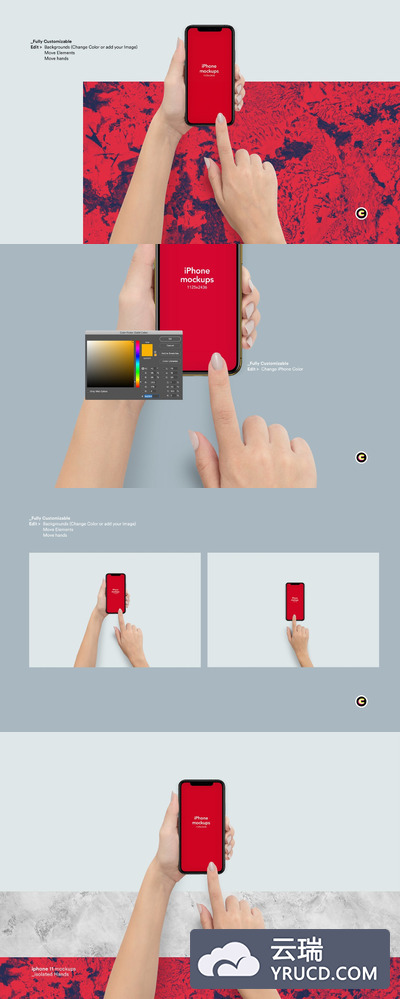 带有手势得iPhone 11 APP UI样机mockups vol