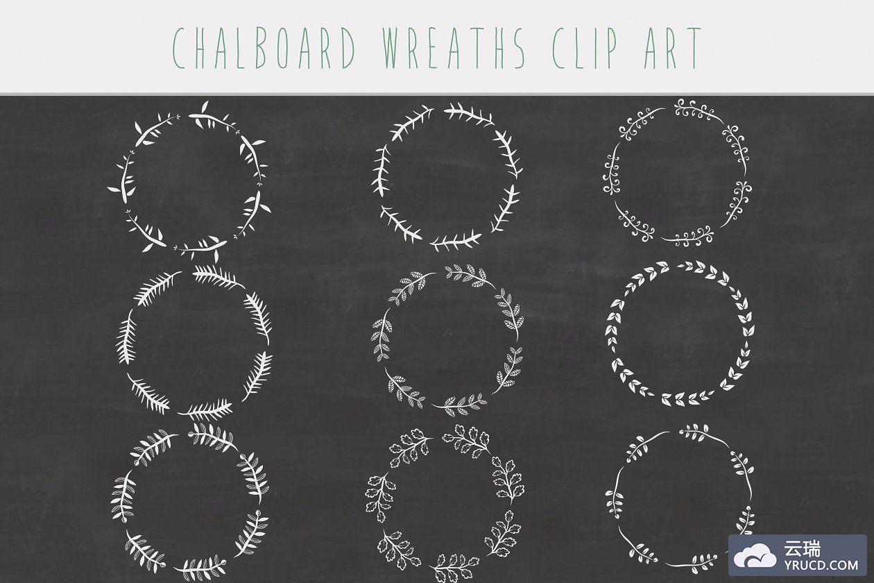 白色花卉图形框架插画 White chalkboard floral wreaths