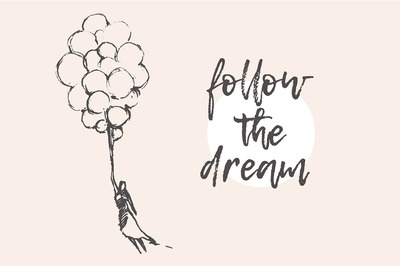 拿气球的小女孩插画 Young girl with balloons