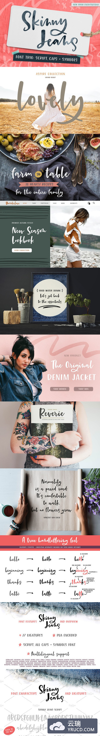 手写个性字体 Skinny Jeans: A Font Trio