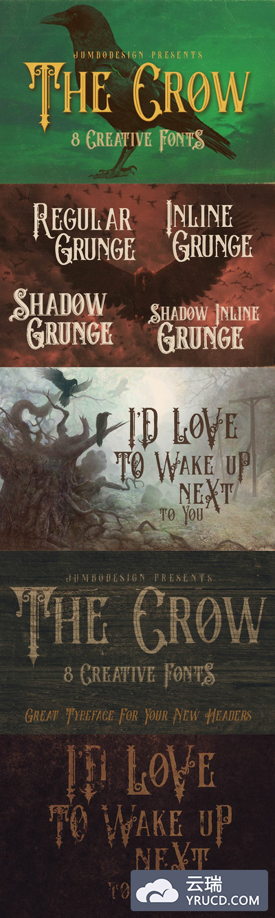 复古小说字体 The Crow - 8 Vintage Style Fonts