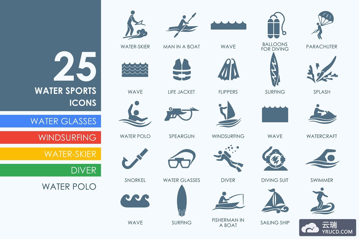 水上运动图标素材 25 Water Sports icons