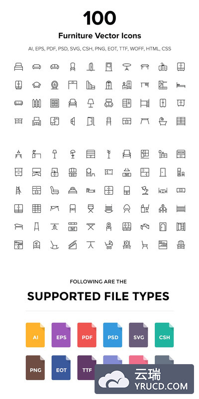 家具矢量图标素材 100 Furniture Icons