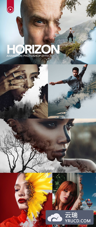 震撼的时尚高端双重曝光多重曝光风格的GIF动画photoshop动作