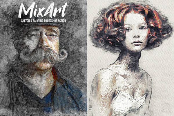 素描&绘画混合艺术效果照片处理ps动作