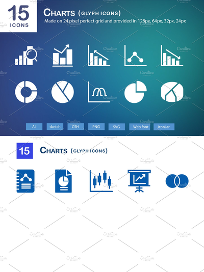 图表图标素材 15 Charts Glyph Icons