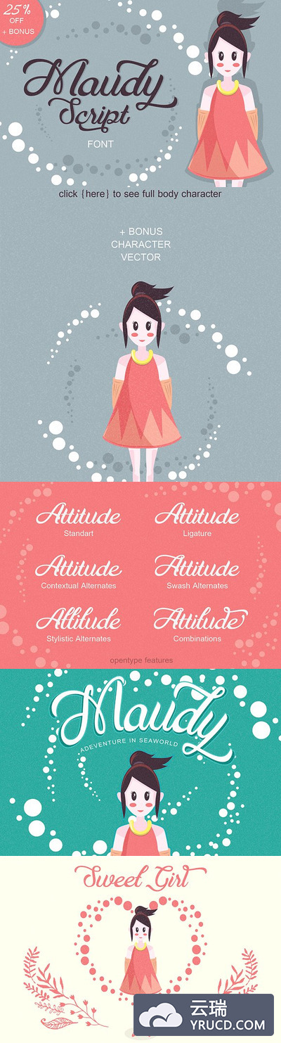 时尚女性字体 Maudy Script + Bonus