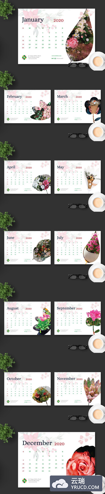 专业的极简主义2020年桌面台历模板下载[Ai]