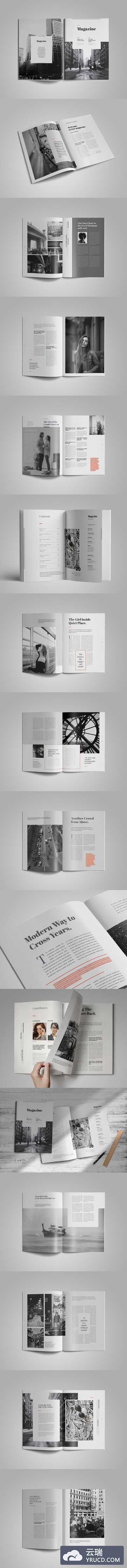 时尚高端简约多用途的高品质杂志宣传册品牌手册房地产楼书设计模板（indesign）