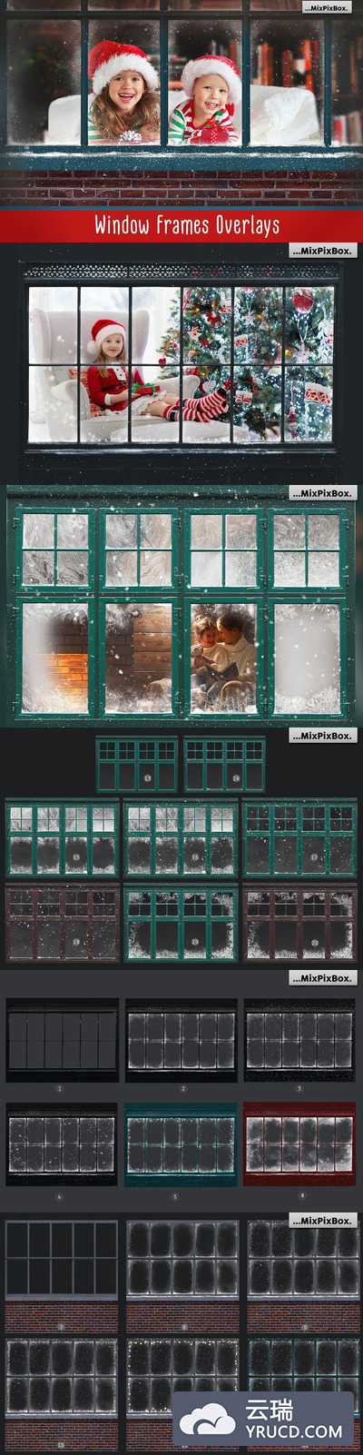 冬季圣诞照片窗框叠层素材合集
