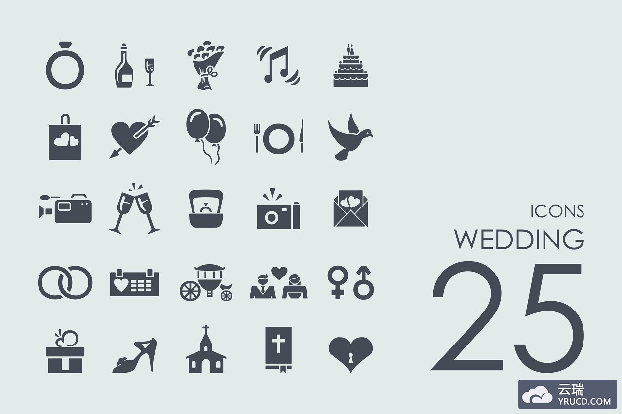 婚礼现场材料图标 25 wedding icons