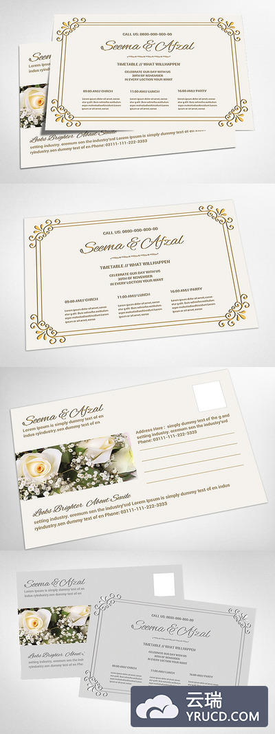 经典婚礼明信片模板 Wedding Postcard Print Templates