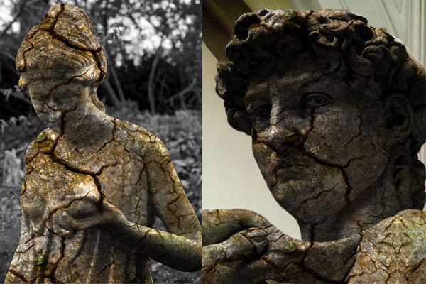 雕像破裂纹理效果照片后期处理ps特效动作