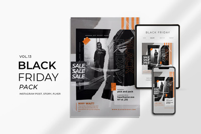 时尚高端专业优雅的高品质黑色星期五电商打折sale促销海报DM宣传单banner设计模板