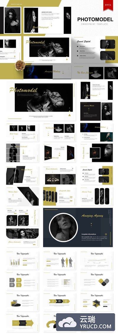 优雅简约高端的照片展示powerpoint幻灯片演示模板（pptx）