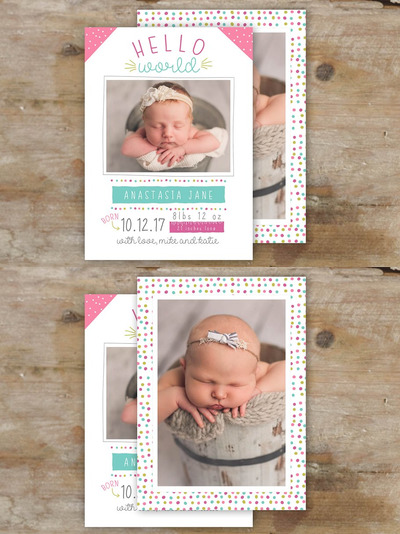女婴出生卡片设计模板 Girl Birth Announcement Template