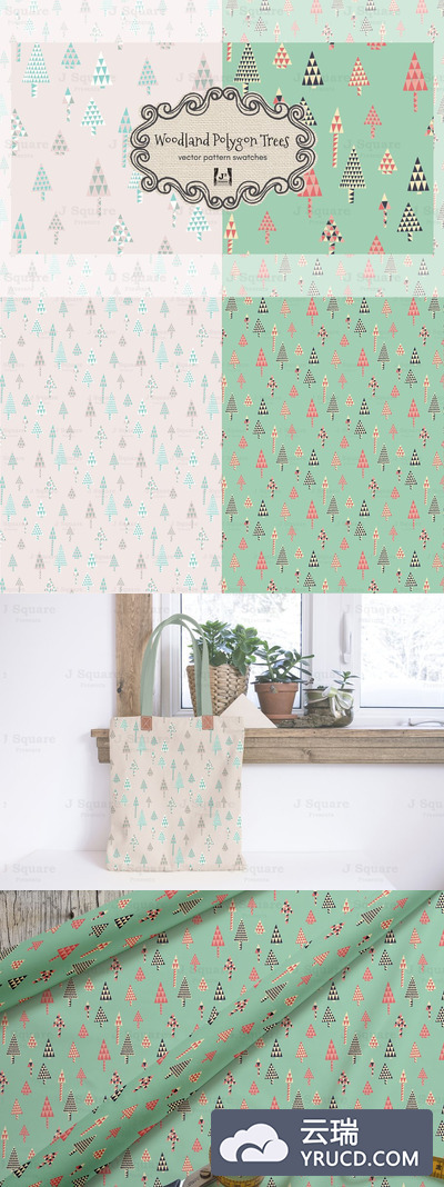 圣诞节元素图案背景纹理 Vector Polygon Tree Swatch & Pattern