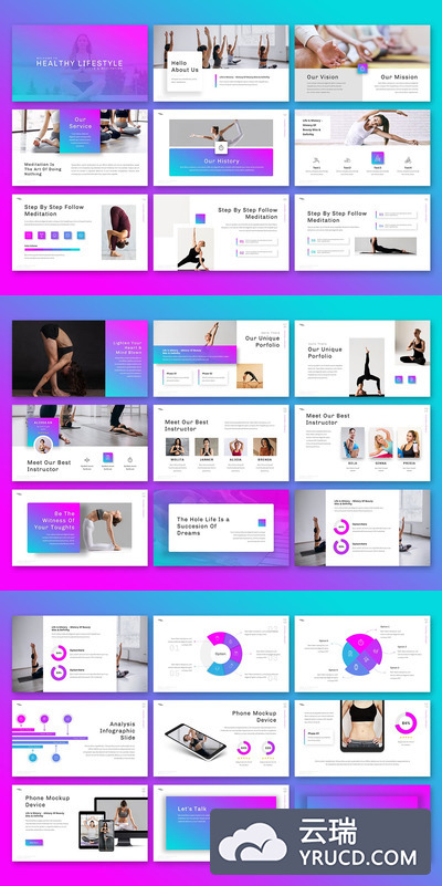瑜伽或健康生活相关主题的PPT模板下载[PPTX]
