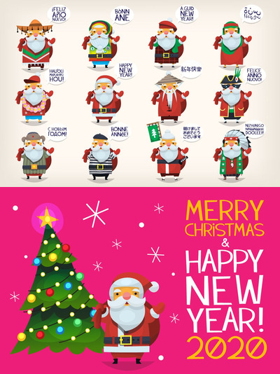 全球不同国家的圣诞老人矢量插画素材下载[Ai]