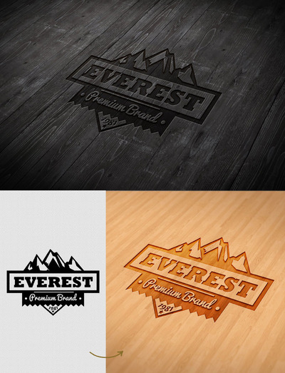 木刻效果的logo设计展示样机[PSD]