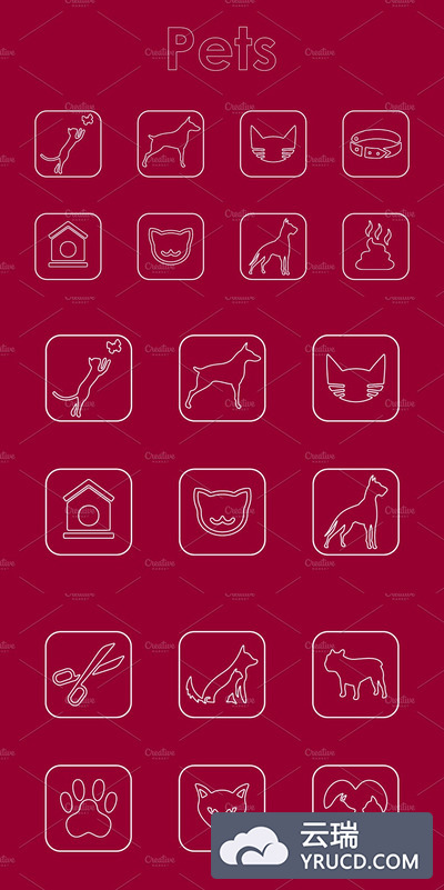 宠物图标素材 Set of pets simple icons