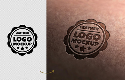 棕色皮革压印logo设计展示样机[PSD]