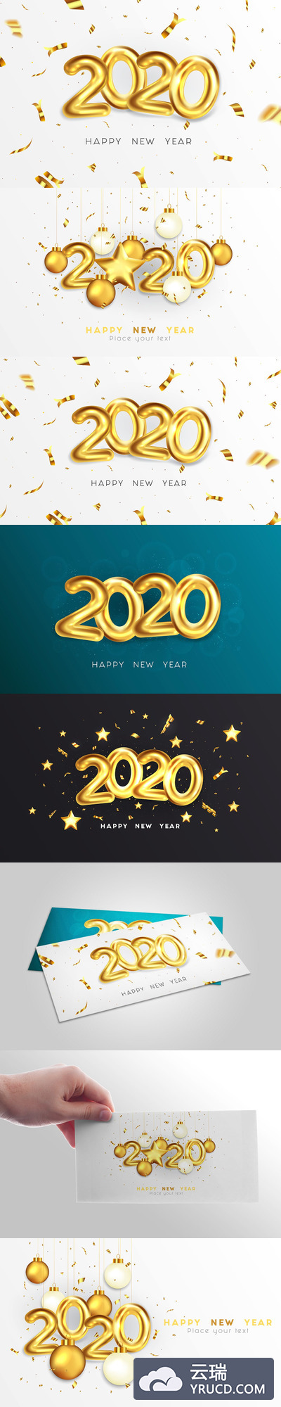 时尚震撼的土豪金金色配色2020年新年快乐贺卡主标题banner设计模板（AI，EPS，JPG，PDF，PSD）