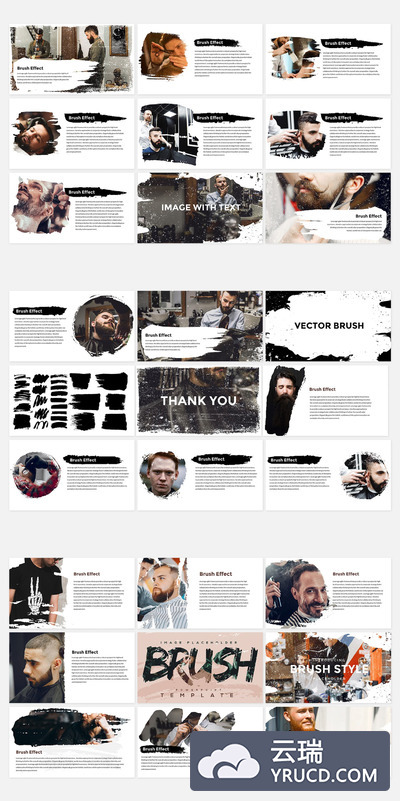 笔刷效果的酷炫设计PPT模板[PPTX]