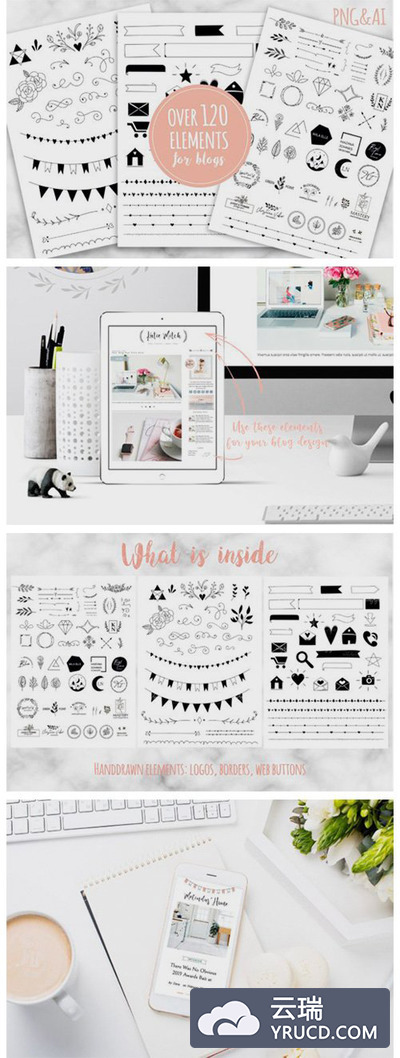 130个手绘元素社交博客主题设计素材