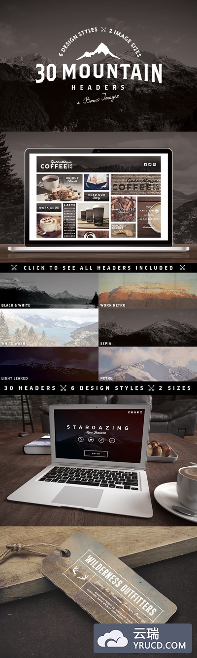 大山logo图形 30 Mountain Hero/Headers (+ BONUS)