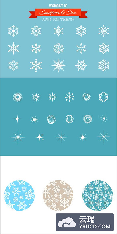 雪花矢量图标 Snowflakes - stars icons & patterns