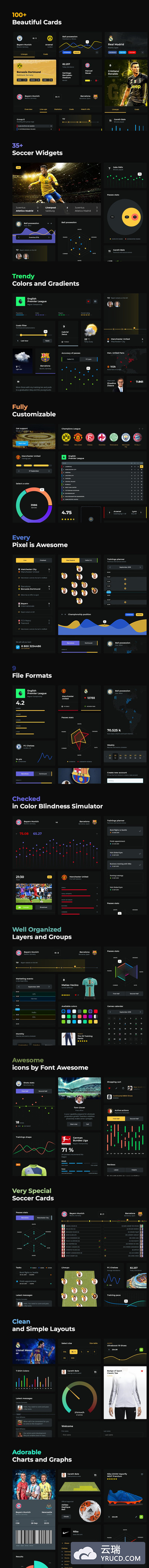 足球队员管理 UI KIT 套装下载[Sketch,PSD,XD]