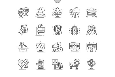 路牌图标素材 Road signs Line Icons