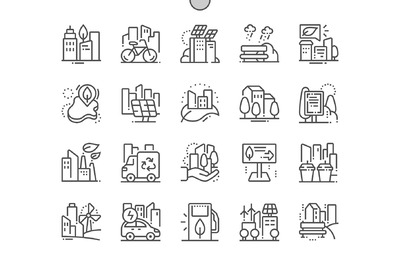 生态友好的城市图标 Eco friendly city Line Icons