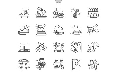 自动草坪浇水图标 Automatic lawn watering Line Icons