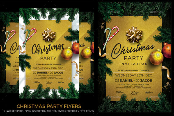 圣诞庆祝活动晚会邀请传单/海报模板[PSD]