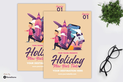 时尚高端简约扁平化风格的世界环球旅行旅游世界标志性建筑宣传单DM海报设计模板（AI，EPS，PSD）