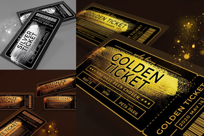 多用途的土豪金金色房地产门票海报入场券设计模板