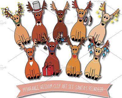 驯鹿手绘插图 Reindeer Hand Drawn Illustrations