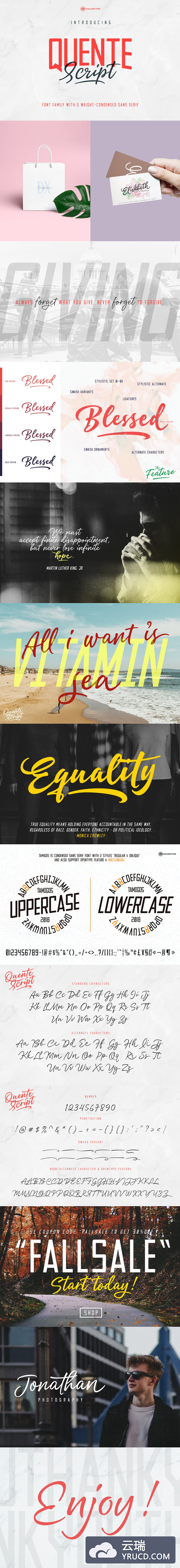 复古时尚字体 Quente Script + Tamigos Sans