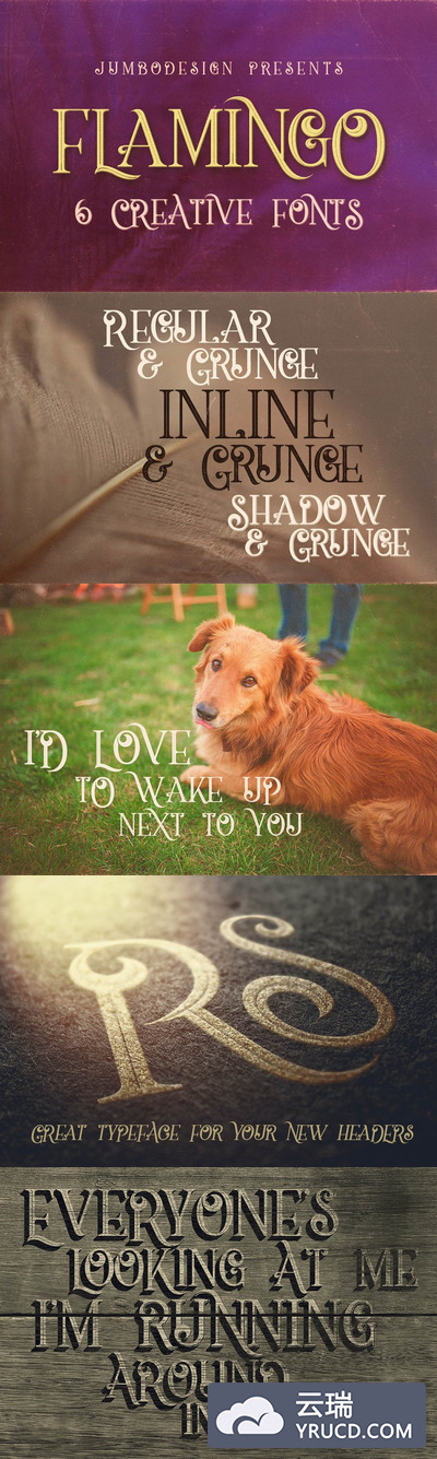 个性故事字体 Flamingo - 6 Vintage Style Fonts
