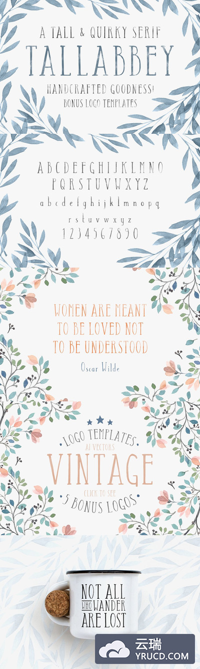 复古清新设计字体 Tall Abbey Serif + 5 Logo Templates