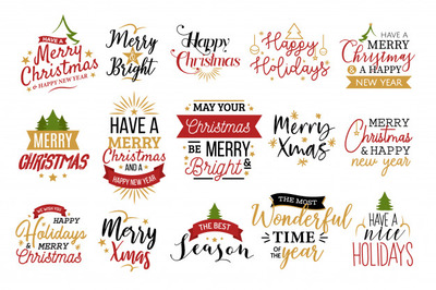 圣诞节字体排版集 Christmas typography set Vector
