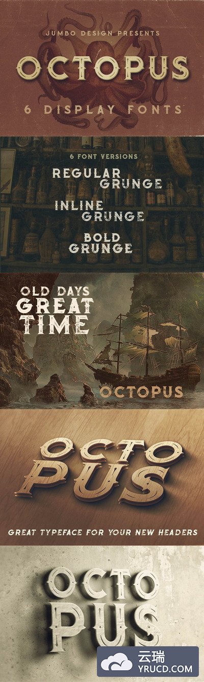 经典时尚字体 Octopus - 6 Vintage Style Fonts