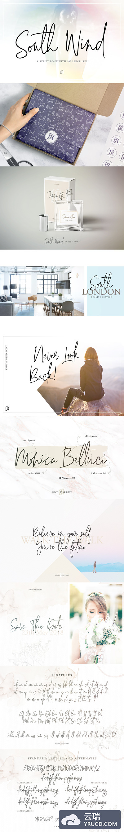 手写签名设计字体 South Wind Font